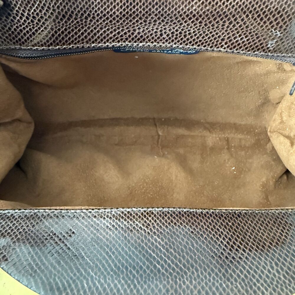 Vintage Fleur de Paris Snake Skin Clutch Shoulder Bag Made In Spain Brown Gold - Picture 7 of 9